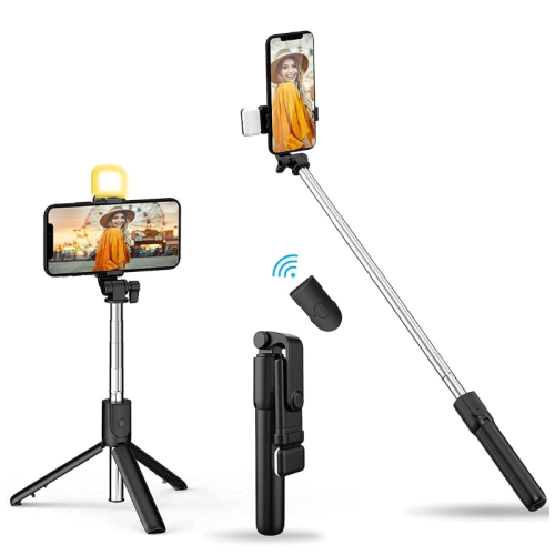 Selfie stick z lampka pilotem statywem R1S lemonplanet.png