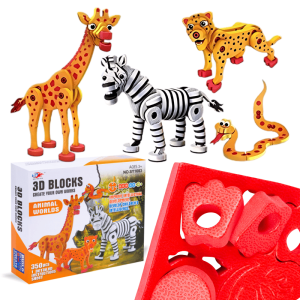 Klocki piankowe konstrukcyjne 3D układanka safari żyrafa zebra duże