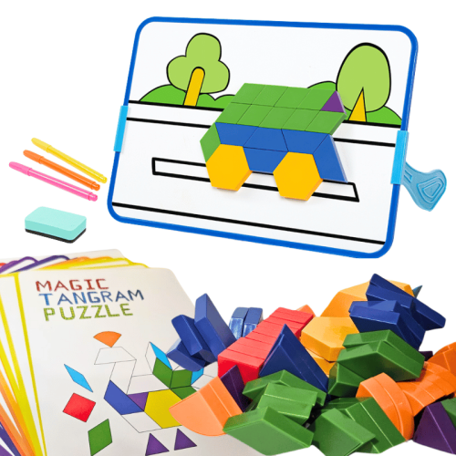 Klocki magnetyczne edukacyjne tangram z tablicą i pisakami zestaw.png