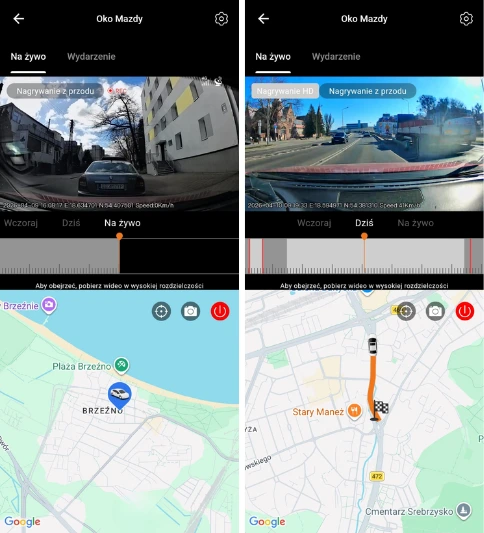 Podgląd pojazdu w aplikacji kamery 4G