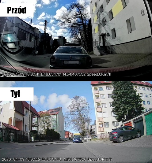 Podgląd obrazu z kamery samochodowej przód i tył